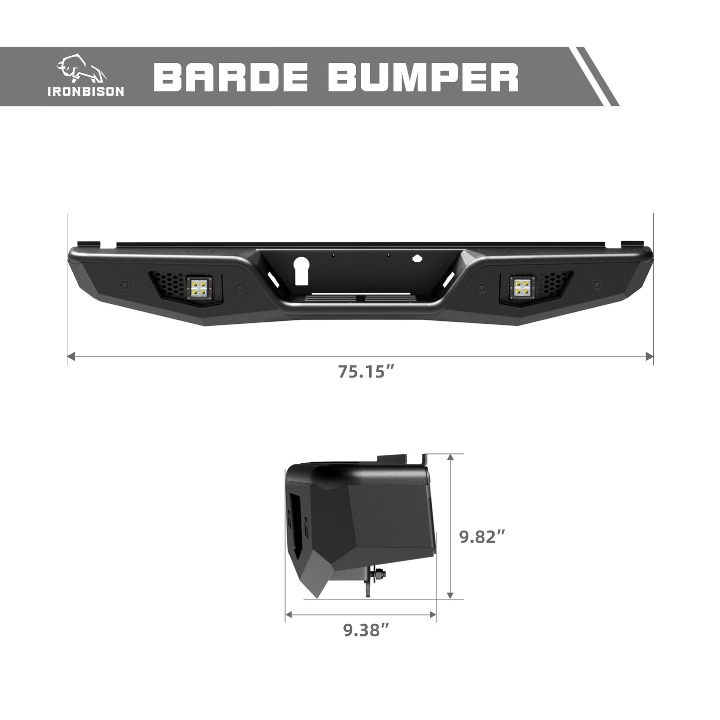 IRONBISON Rear Bumper Compatible with 2015-2020 Ford F150, Full Width Pickup Truck F150 Back Bumper Guard Accommodates Factory Hitch Receiver Off-Road Steel Rear Bumper Fine Texture Black