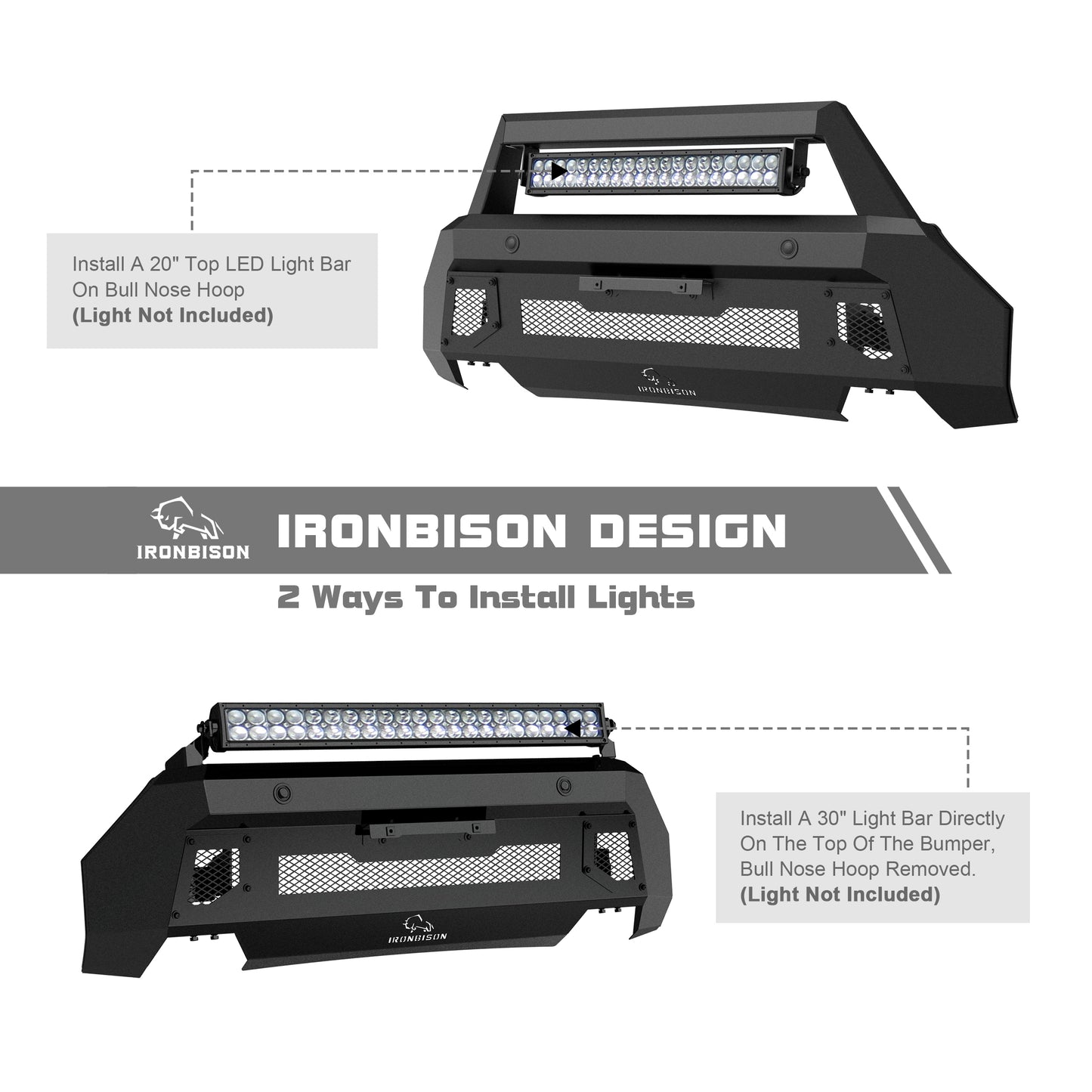 IRONBISON Front Bumper Compatible with 2021-2023 Ford F150 (Exclude 2022-2023 F150 Lightning EV) Can Add LED Light Bar Fine Texture Black Truck F150 Bumper Guard Stubby Bull Bar