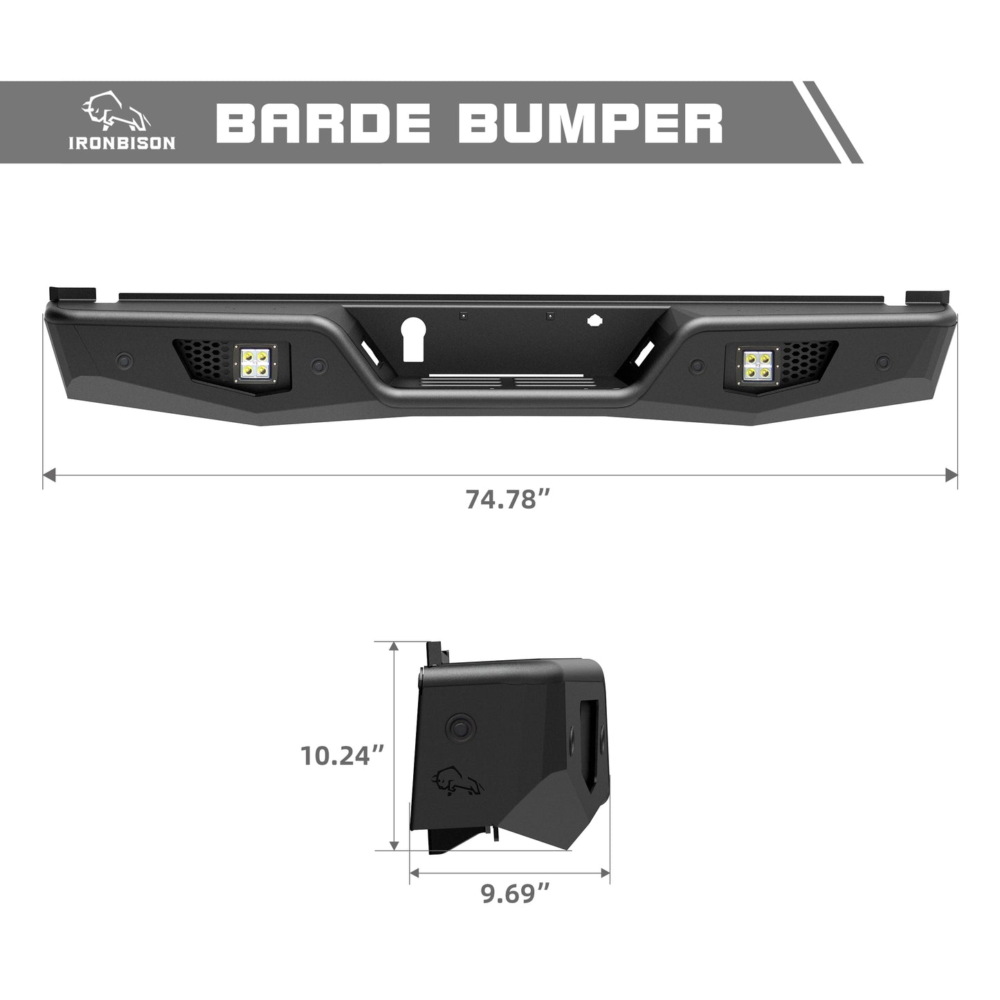 IRONBISON Rear Bumper Compatible with 2021-2023 Ford F150 (Exclude 2022-2023 F150 lightning EV), Full Width F150 Rear Step Bumper with Cube Lights Off-road Steel Bumper Guard Fine Texture Black