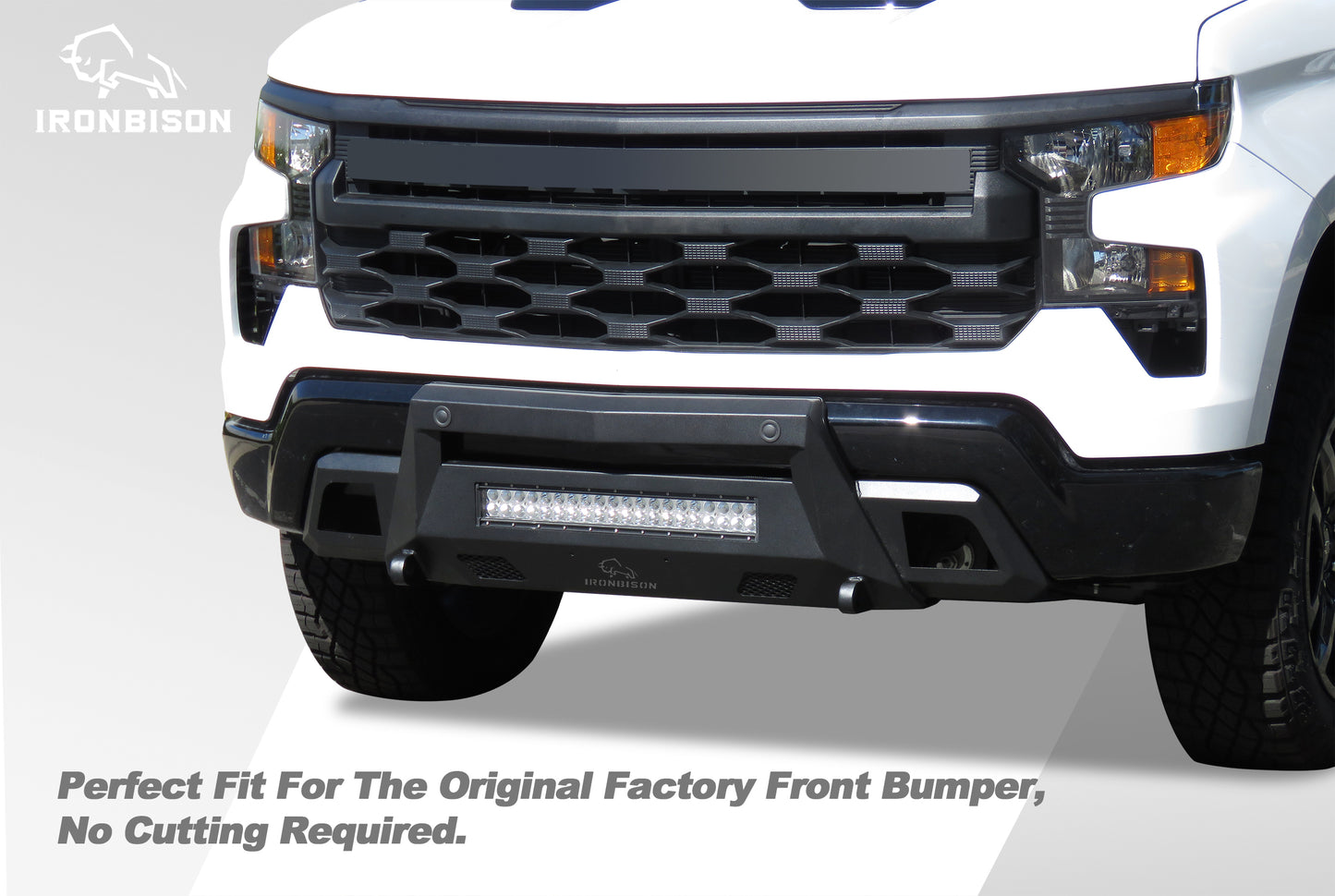 IRONBISON Front Bumper Compatible with 2022-2024 Chevy Silverado 1500 (Exclude 2022 1500 LTD, ZR2, Diese) Truck Pickup Tundra Stubby Bumper Guard Bull Bar Can Add LED Light Bar Fine Texture Black