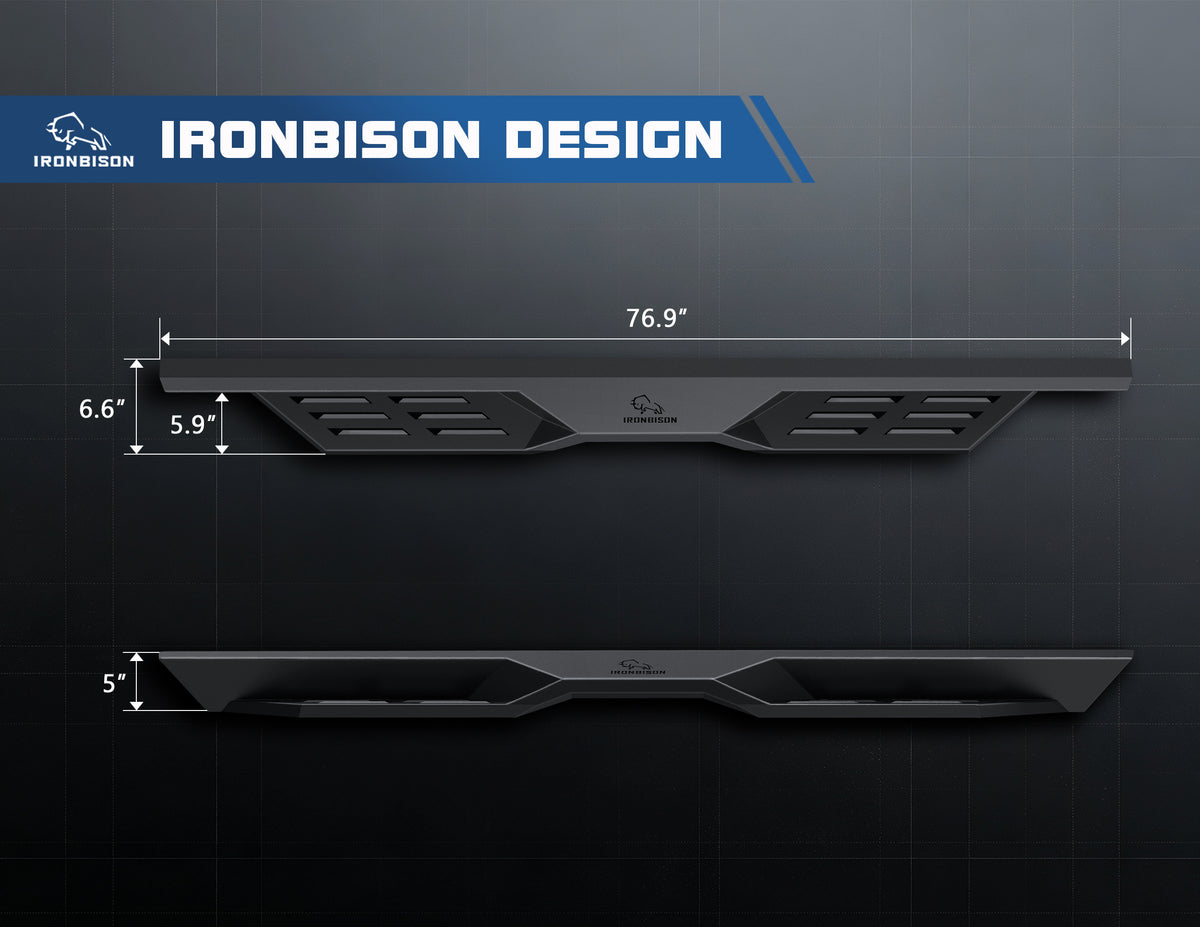 IRONBISON Defender Steps Running Boards Fit 2007-2018 Chevy Silverado/GMC Sierra 1500 | 2007-2019 Chevy Silverado/GMC Sierra 2500/3500 HD Extended/Double Cab (Excl. Diesel Model with DEF Tank) Side Steps Nerf Bars (IBDS-C003)