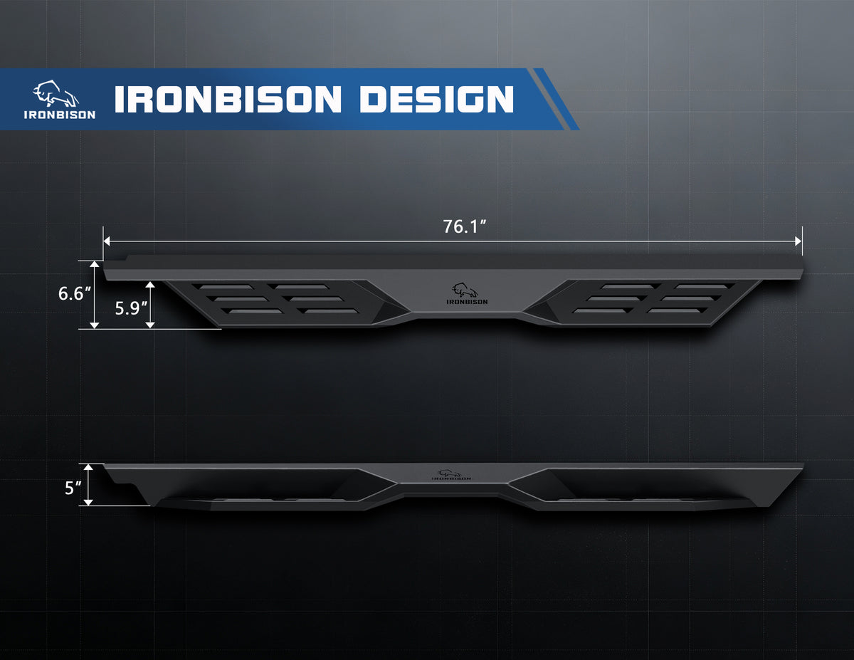 IRONBISON Defender Steps Running Boards Compatible with 2009-2018 Dodge RAM 1500 Quad Cab |2019-2024 RAM 1500 Quad Cab Classic Pickup Truck Fine Texture Black Side Steps Nerf Bars Rock Slider Armor (IBDS-D007)