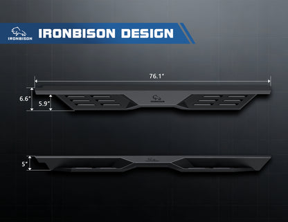 IRONBISON Defender Steps Running Boards Compatible with 2009-2018 Dodge RAM 1500 Quad Cab |2019-2024 RAM 1500 Quad Cab Classic Pickup Truck Fine Texture Black Side Steps Nerf Bars Rock Slider Armor (IBDS-D007)