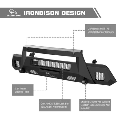 IRONBISON Front Bumper Compatible with 2022-2024 Chevy Silverado 1500 (Exclude 2022 1500 LTD, ZR2, Diese) Truck Pickup Tundra Stubby Bumper Guard Bull Bar Can Add LED Light Bar Fine Texture Black