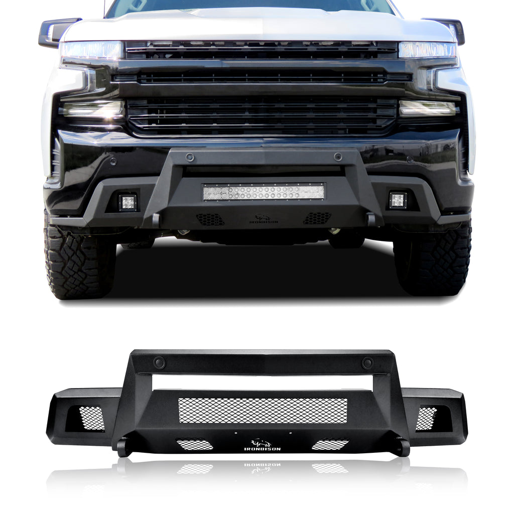 IRONBISON Front Bumper Compatible with 2019-2021 Chevy Silverado 1500 (Inculde Diesel Model & 2022 LTD Model, Exclude 2019 LD Model) Can Add LED Light Bar Fine Texture Black Bumper Guard Bull Bar