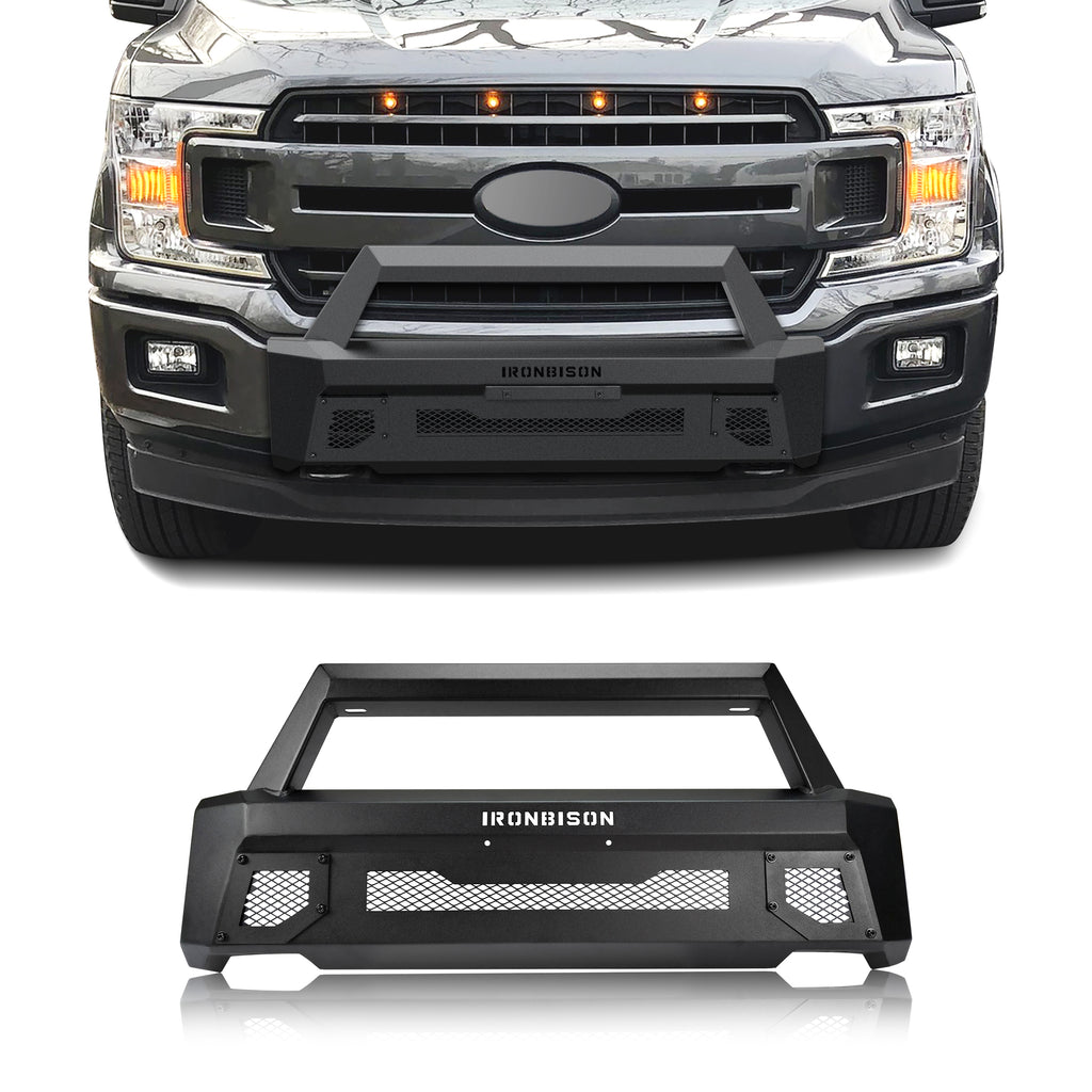 IRONBISON Front Bumper Compatible with 2018-2020 Ford F150 (Include EcoBoost Engine Model & Exclude 2020 Diesel models) Can Add LED Light Bar Fine Texture Black Truck F150 Bumper Guard Bull Bar
