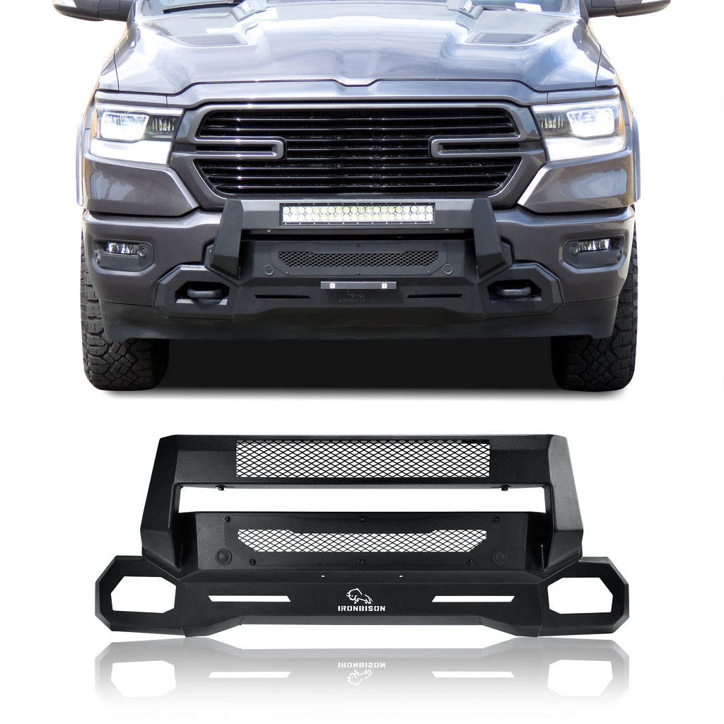 IRONBISON Front Bumper Compatible with 2019-2024 RAM 1500 (Exclude 19-24 Classic, 19-24 Diesel, 19-24 Rebel, 21-24 TRX Model) Can Add LED Light Bar Fine Texture Black Truck Bumper Guard Bull Bar