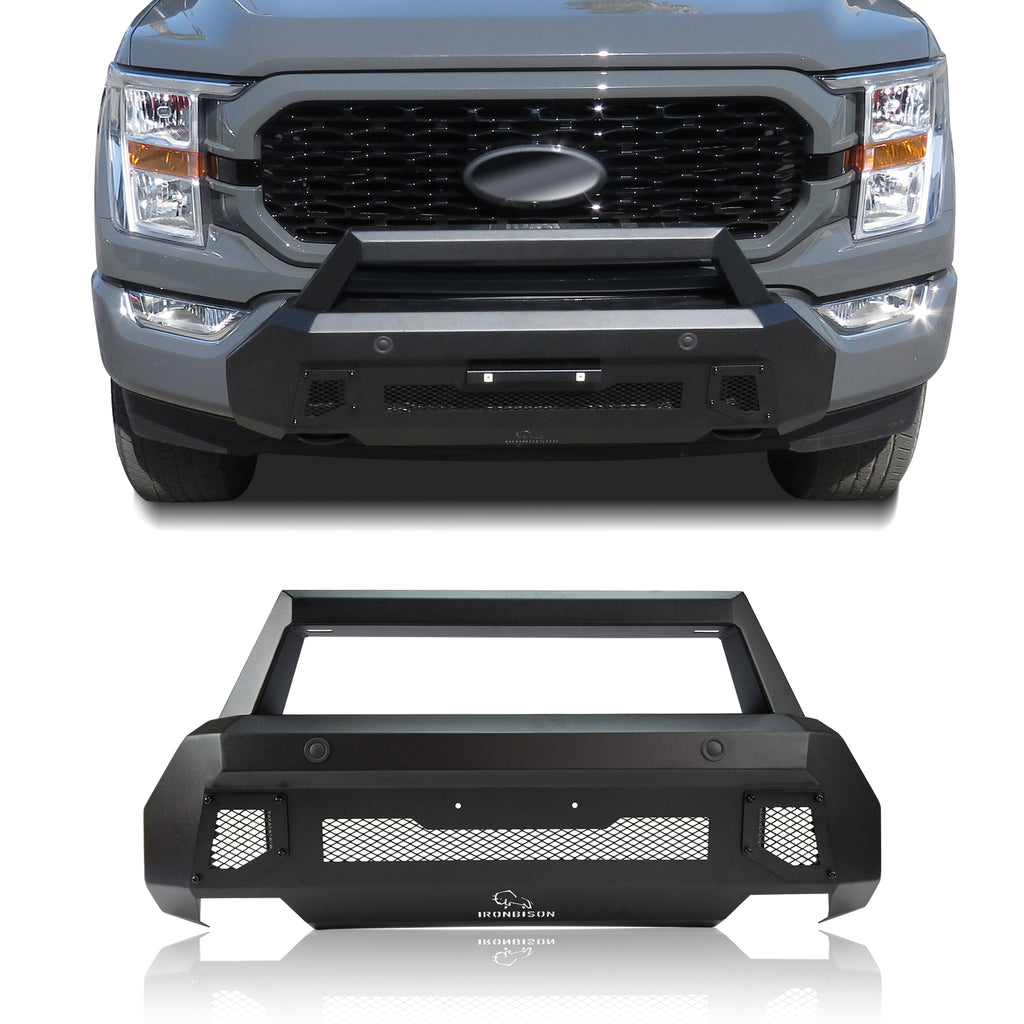 IRONBISON Front Bumper Compatible with 2021-2023 Ford F150 (Exclude 2022-2023 F150 Lightning EV) Can Add LED Light Bar Fine Texture Black Truck F150 Bumper Guard Stubby Bull Bar