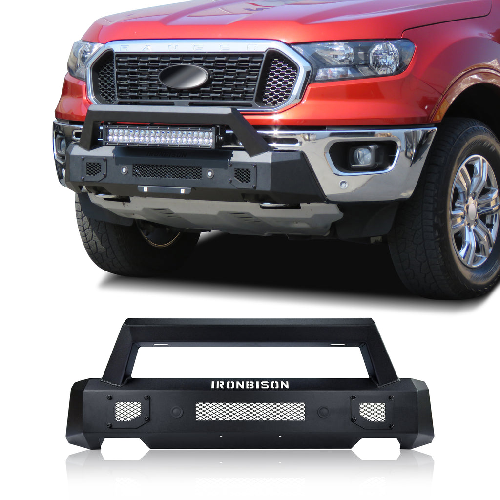 IRONBISON Front Bumper Compatible with 2019-2023 Ford Ranger Heavy Duty Truck Pickup Ranger Stubby Bumper Guard Bull Bar Can Add LED Light Bar Fine Texture Black