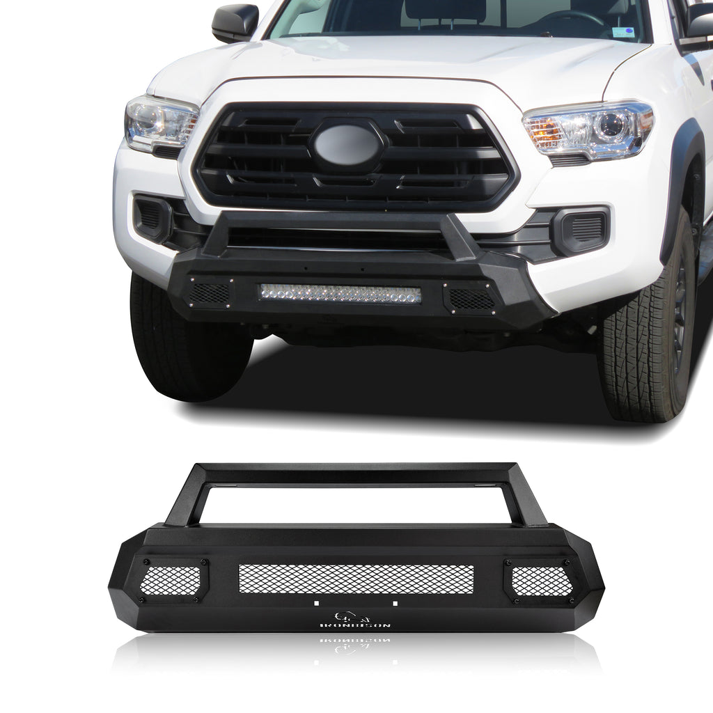 IRONBISON Front Bumper Compatible with 2016-2023 Toyota Tacoma Heavy Duty Truck Pickup Tacoma Bumper Guard Stubby Bull Bar Can Add LED Light Bar Fine Texture Black