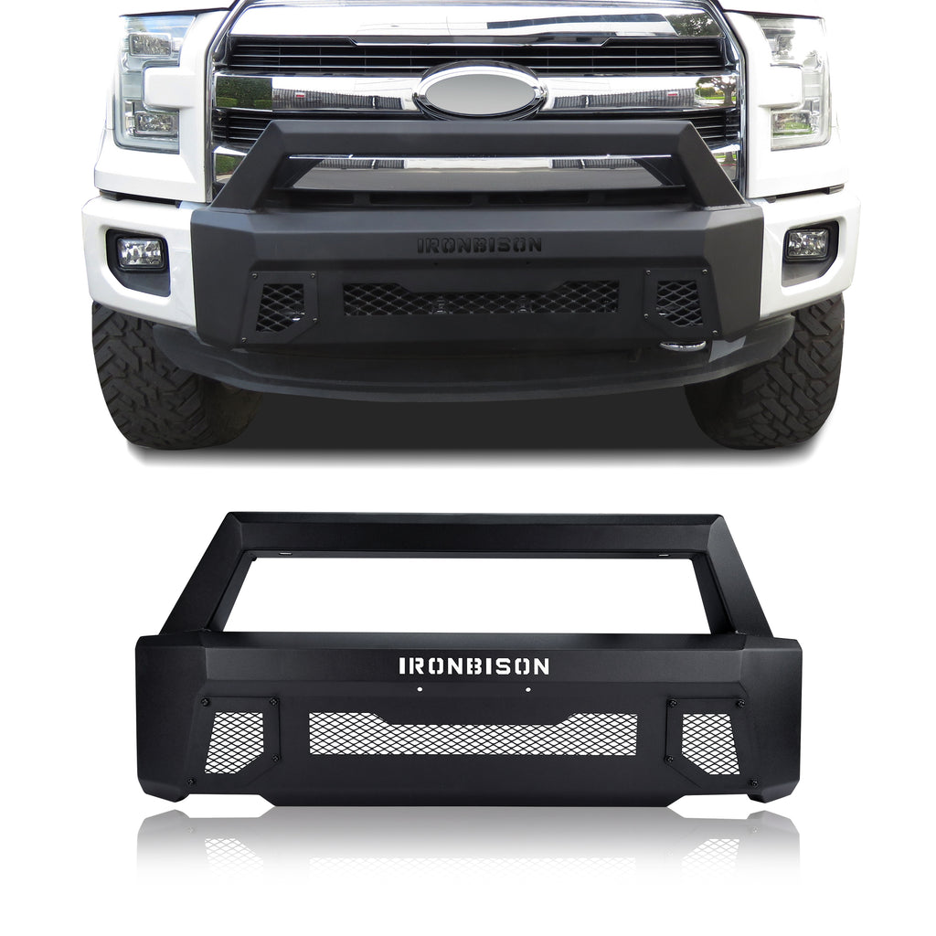 IRONBISON Front Bumper Compatible with 2015-2017 Ford F150 (Include EcoBoost Engine Model) Can Add LED Light Bar Fine Texture Black Truck F150 Bumper Guard Stubby Bull Bar