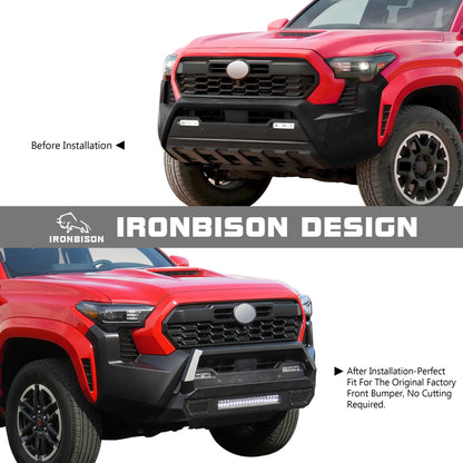 IRONBISON Front Bumper Compatible with 2024-2025 Toyota Tacoma Pickup Truck Stubby Tacoma Bull Bar Bumper Guard Can Add LED Light Bar Fine Texture Black