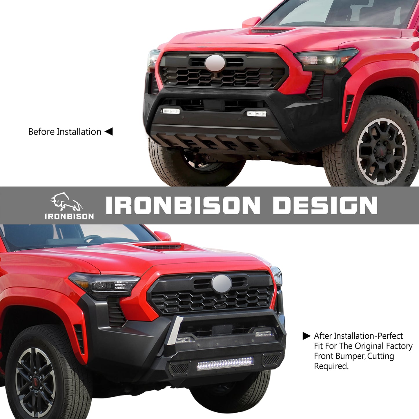 IRONBISON Guardian Stubby Front Bumper Compatible with 2024-2026 Toyota Tacoma Pickup Truck Bull Bar Guard Can Add LED Light Bar Fine Texture Black (IB-TCS1-14)