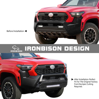 IRONBISON Guardian Stubby Front Bumper Compatible with 2024-2026 Toyota Tacoma Pickup Truck Bull Bar Guard Can Add LED Light Bar Fine Texture Black (IB-TCS1-14)