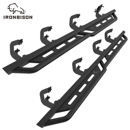 IRONBISON Running Boards Fit 2007-2018 Chevy Silverado/GMC Sierra 1500 | 2007-2019 Silverado/Sierra 2500/3500 Crew Cab Heavy Duty Side Steps Steel Nerf Bars Step Rails Heavy Texture Black 2pcs