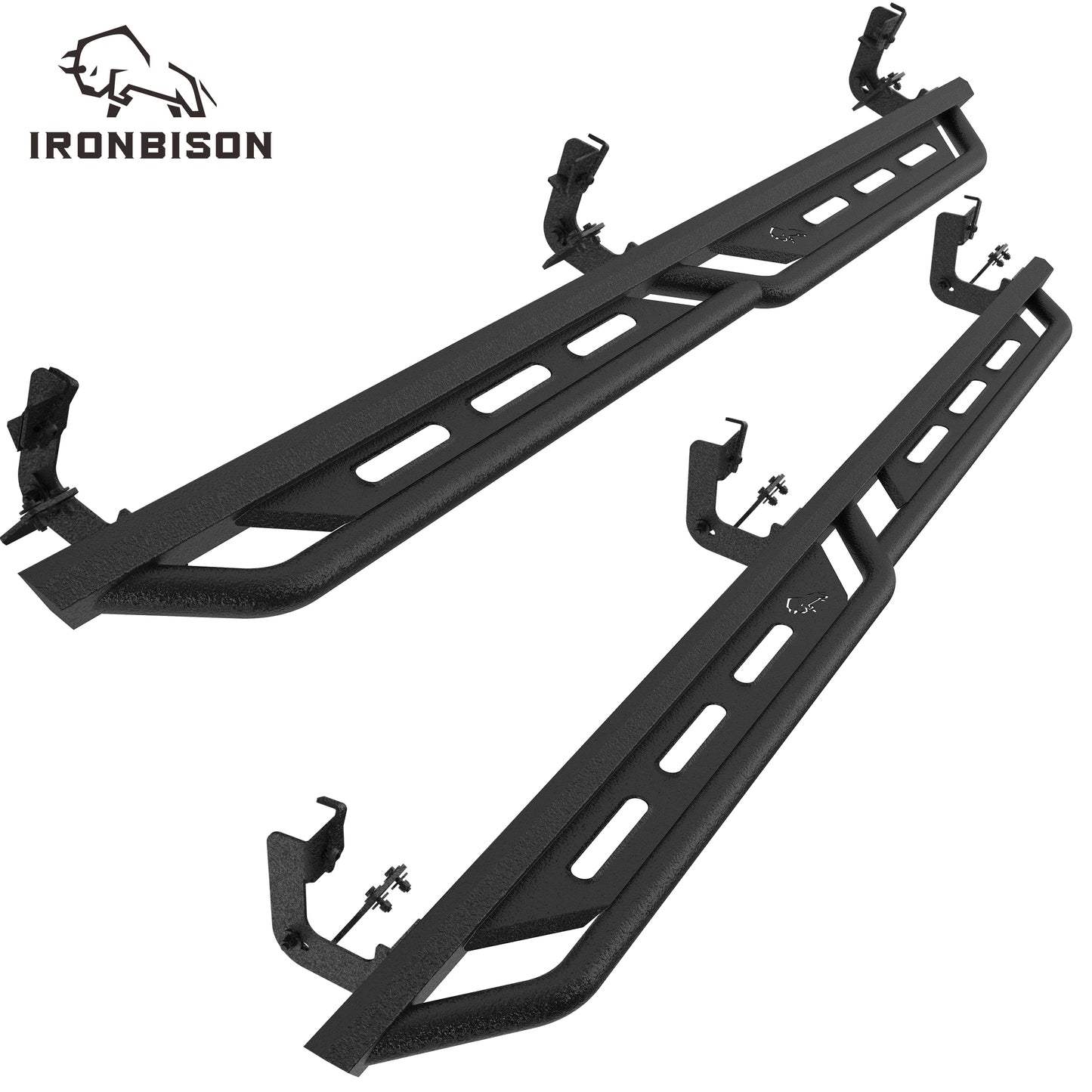 IRONBISON Rocker Steps Running Boards Fit 2009-2018 Ram 1500 Crew Cab | 2019-2024 Ram 1500 Classic | 2010-2026 Ram 2500/3500/4500/5500 Crew Cab |Side Steps| Nerf Bars |Pickup Truck Accessories |Carbon Steel 2pcs (IB-DRS-008)