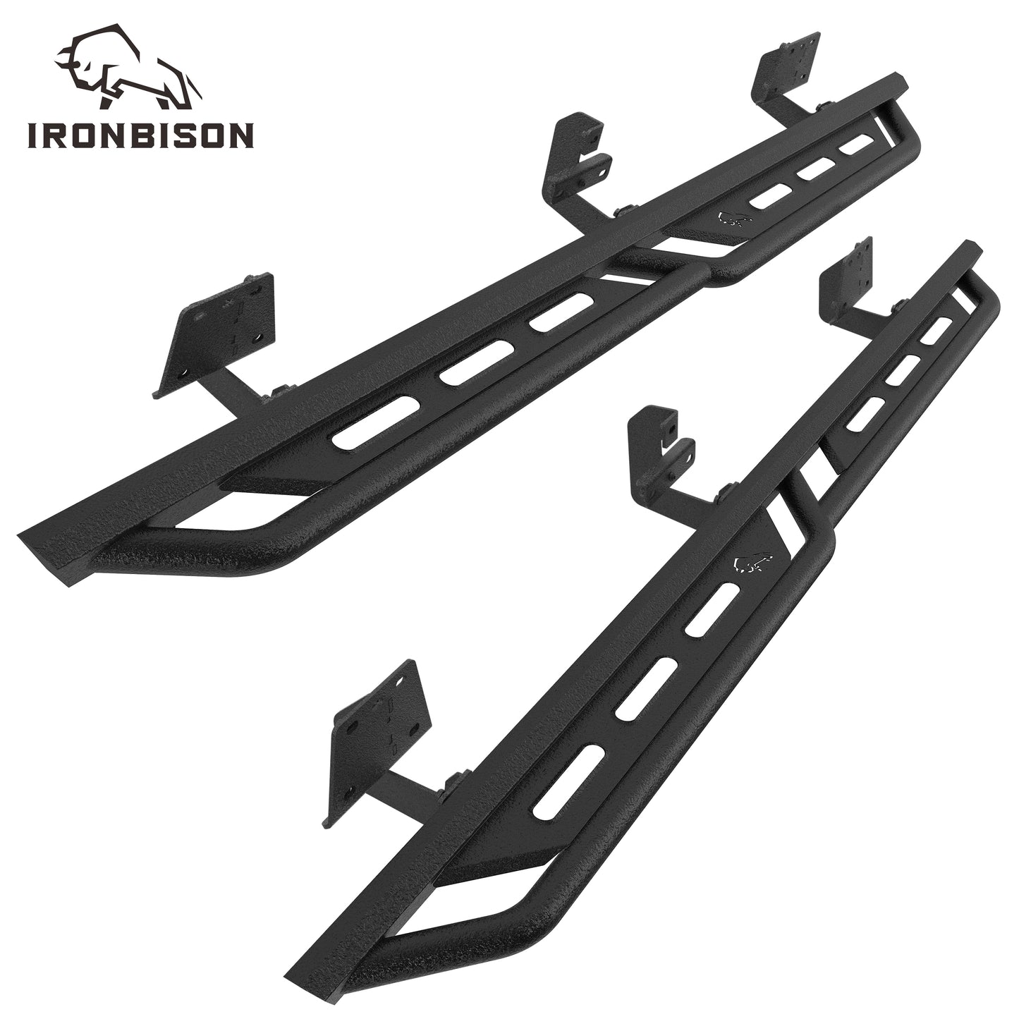 IRONBISON Rocker Steps Running Boards Compatible with 2019-2026 RAM 1500 Crew Cab (Excl. 2019-2024 Ram 1500 Classic) |Side Steps| Nerf Bars |Pickup Truck Accessories |Carbon Steel 2pcs (IB-DRS-011)