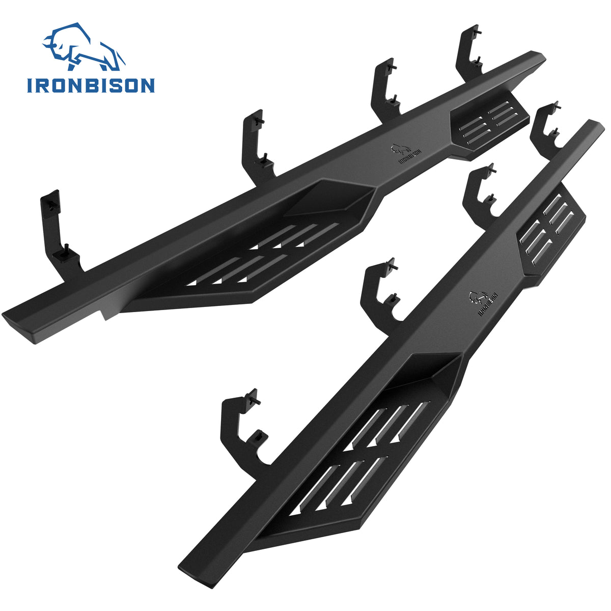IRONBISON Defender Steps Running Boards Compatible with 2019-2026 Chevy Silverado/GMC Sierra 1500 | 2020-2026 Chevy Silverado/GMC Sierra 2500/3500 HD Crew Cab Pickup Truck Side Steps Nerf Bars Carbon Steel 2pcs (IBDS-C004)