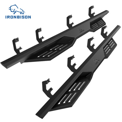 IRONBISON Defender Steps Running Boards Compatible with 2019-2026 Chevy Silverado/GMC Sierra 1500  Double Cab | 2020-2025 Silverado/Sierra 2500/3500 Double Cab Pickup Truck Side Steps Nerf Bars Carbon Steel 2pcs (IBDS-C005)