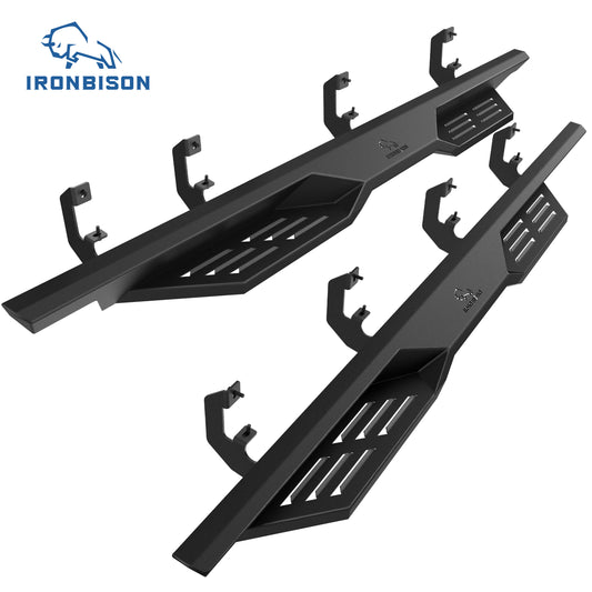 IRONBISON Defender Steps Running Boards Compatible with 2019-2026 Chevy Silverado/GMC Sierra 1500  Double Cab | 2020-2025 Silverado/Sierra 2500/3500 Double Cab Pickup Truck Side Steps Nerf Bars Carbon Steel 2pcs (IBDS-C005)