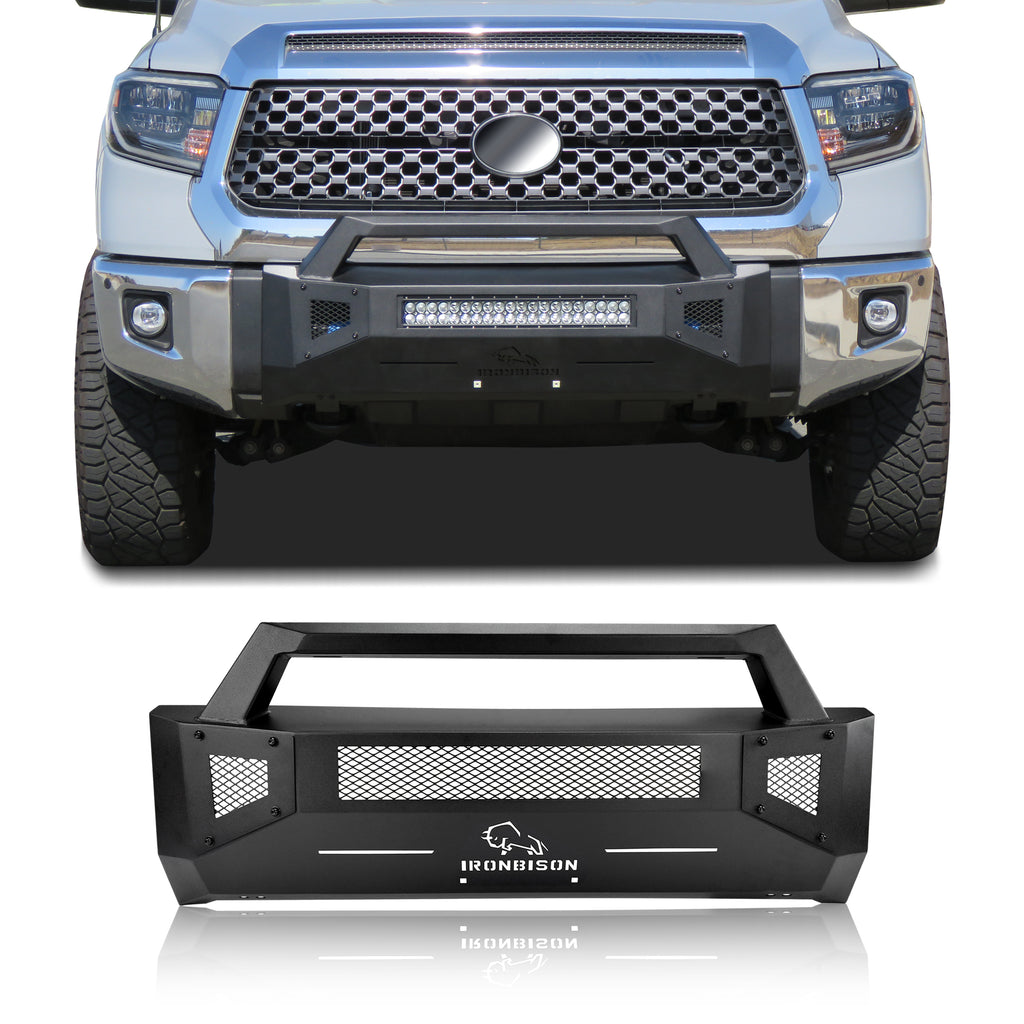 IRONBISON Front Bumper Compatible with 2014-2021 Toyota Tundra Stubby Truck Pickup Tundra Bumper Guard Bull Bar Can Add LED Light Bar Fine Texture Black