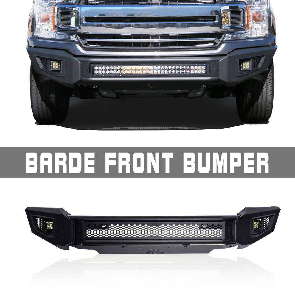 IRONBISON Barde Front Bumper Compatible with 2018-2020 Ford F150 (Excluded Raptor Models and 2020 Diesel Models) Truck Pickup Textured Black Off Road Rock Armor with LED Fog Light / Splash Guard (IBBFF001)