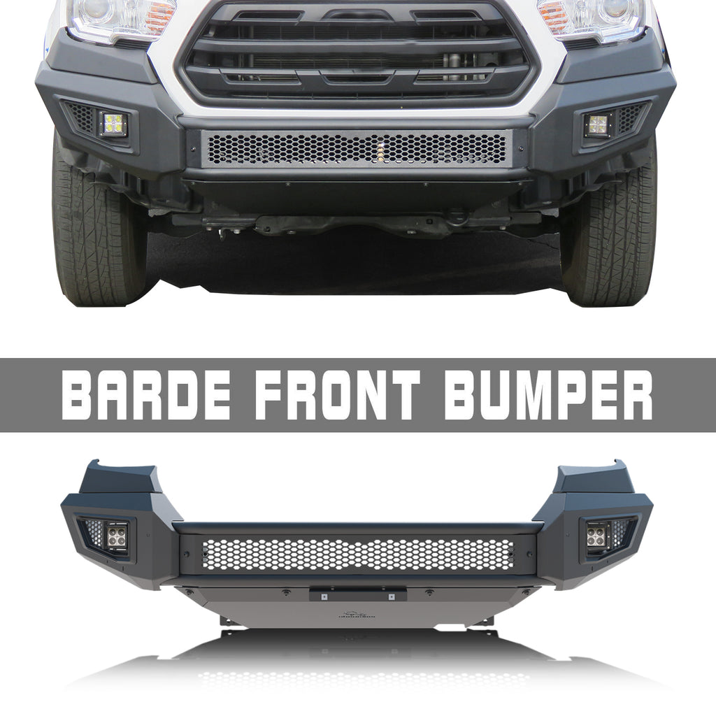 IRONBISON BARDE Front Bumper Compatible with 2016-2023 Toyota Tacoma Truck Pickup Heavy Textured Black Off Road Replacement Bull Bar Rock Armor with 2 LED Fog Light Splash Guard Can Add 30” LED Light Bar (IBBFT005)