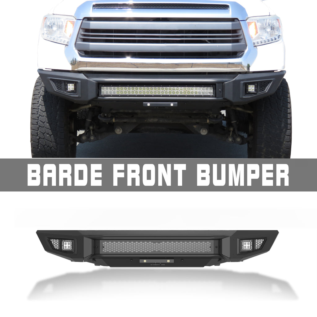 IRONBISON BARDE Front Bumper Compatible with 14-21 Toyota Tundra (Excl. the radar blind spot monitoring systems) Truck Pickup Heavy Textured Black Off Road Replacement Bull Bar Rock Armor with 2 LED Fog Light Splash Guard Can Add 30” LED Light Bar