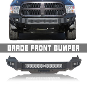 IRONBISON BARDE Front Bumper Compatible with 2013-2018 Dodge RAM 1500 (Excl. Rebel Trim) Pickup Fine Textured Black Off Road Bull Bar Rock Armor with 2 LED Fog Light Splash Guard Can Add 30” LED Light