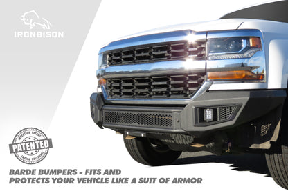 IRONBISON BARDE Front Bumper Compatible with 2016-2018 Chevy Silverado 1500 Pickup Fine Textured Black Off Road Replacement Bull Bar Rock Armor with 2 LED Fog Light Splash Guard Can Add 30” LED Light