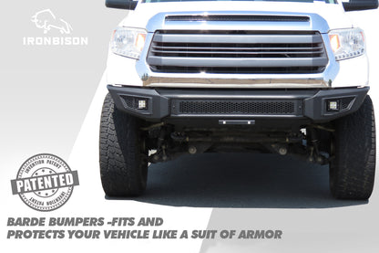 IRONBISON BARDE Front Bumper Compatible with 14-21 Toyota Tundra (Excl. the radar blind spot monitoring systems) Truck Pickup Heavy Textured Black Off Road Replacement Bull Bar Rock Armor with 2 LED Fog Light Splash Guard Can Add 30” LED Light Bar