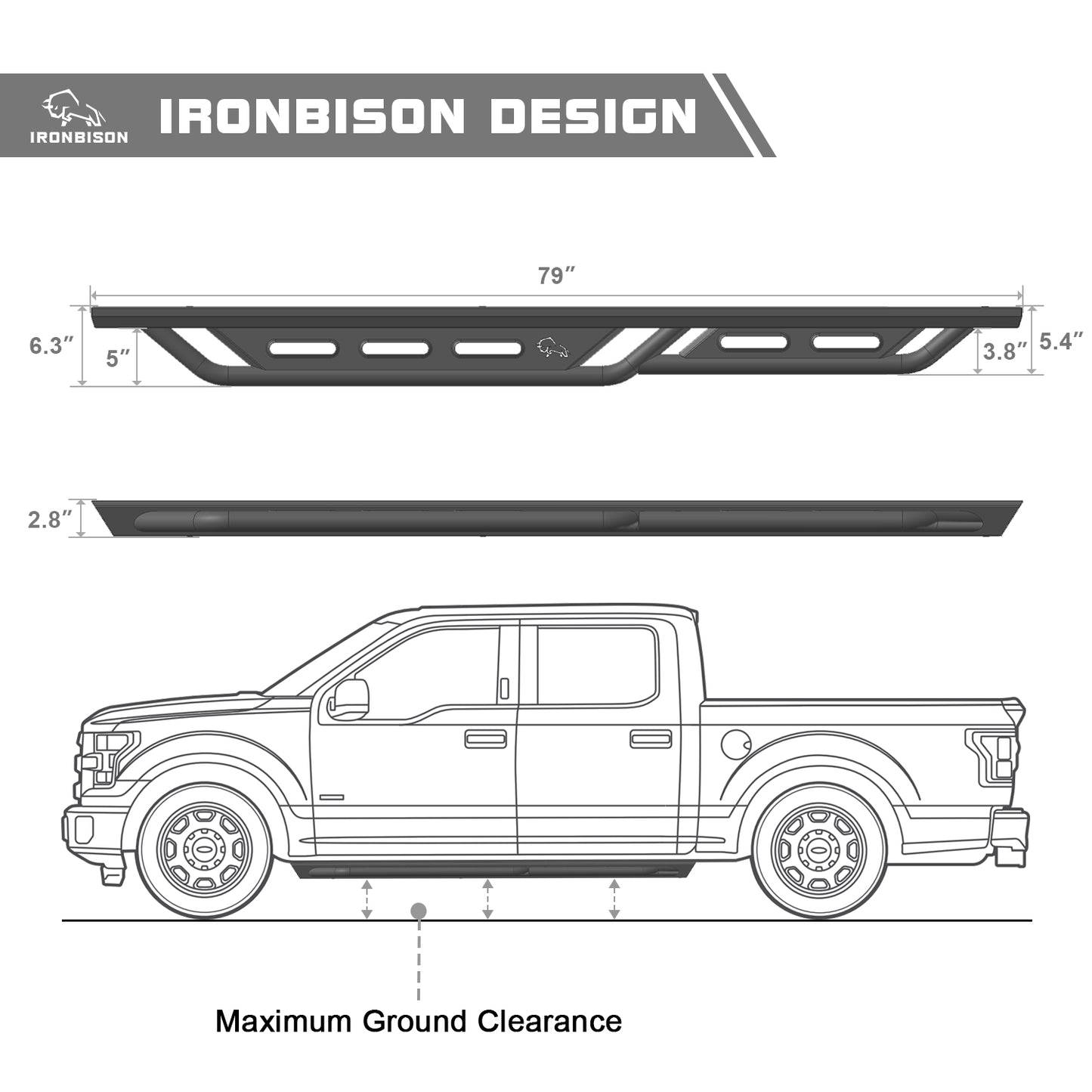 IRONBISON Running Boards Fits 2019-2023 Ford Ranger SuperCrew Cab Heavy Duty Pickup Truck Side Steps Off Road Nerf Bars Step Rails Heavy Texture Black