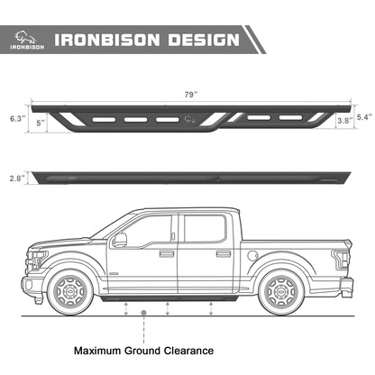 IRONBISON Running Boards Fits 2019-2023 Ford Ranger SuperCrew Cab Heavy Duty Pickup Truck Side Steps Off Road Nerf Bars Step Rails Heavy Texture Black