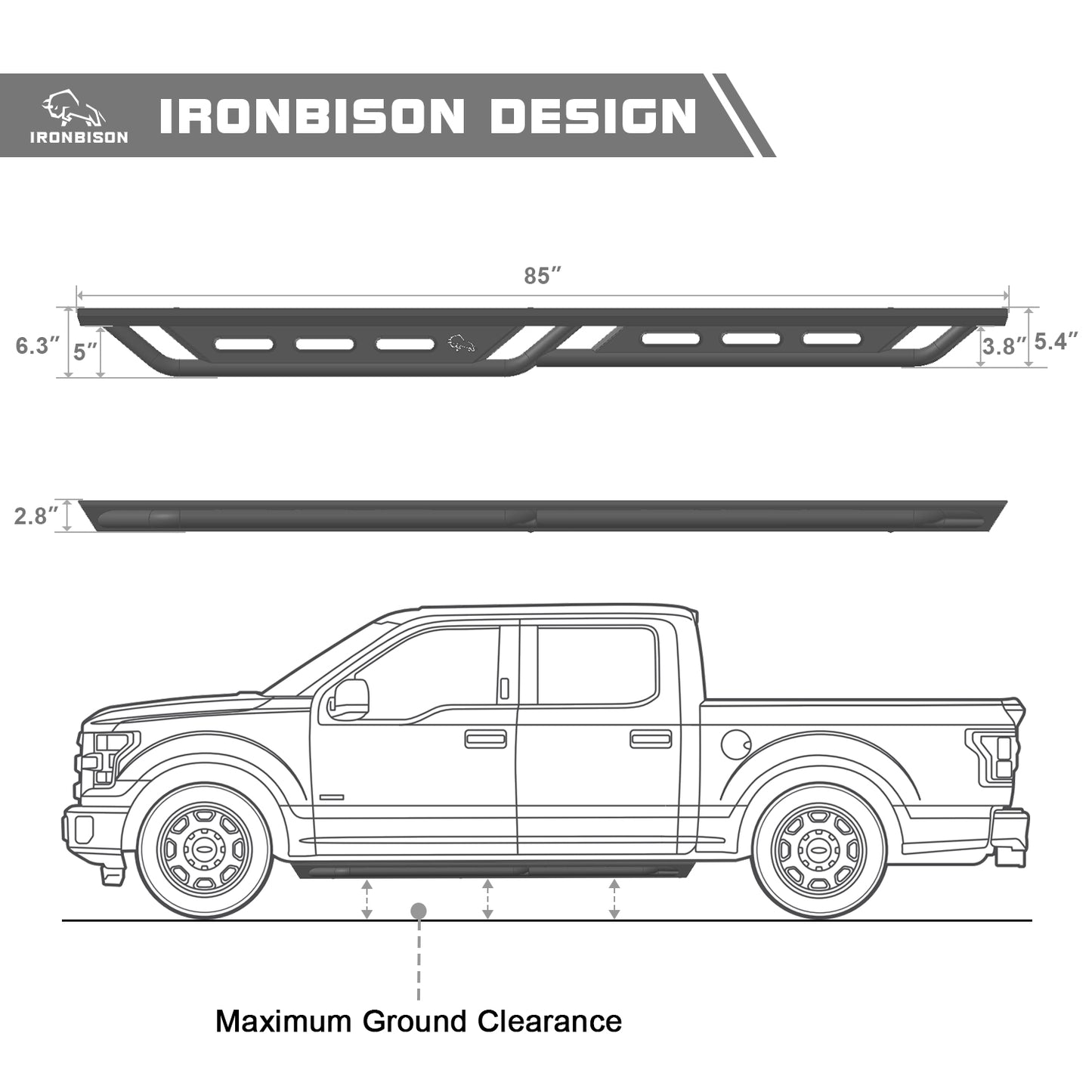 IRONBISON Running Boards Fits 2015-2024 Ford F150 SuperCrew Cab | 2022-2024 F150 Lightning EV SuperCrew Cab | 2017-2024 F250/350/450/550 Super Duty Crew Cab Pickup Truck Side Steps Nerf Bars Heavy Texture Black