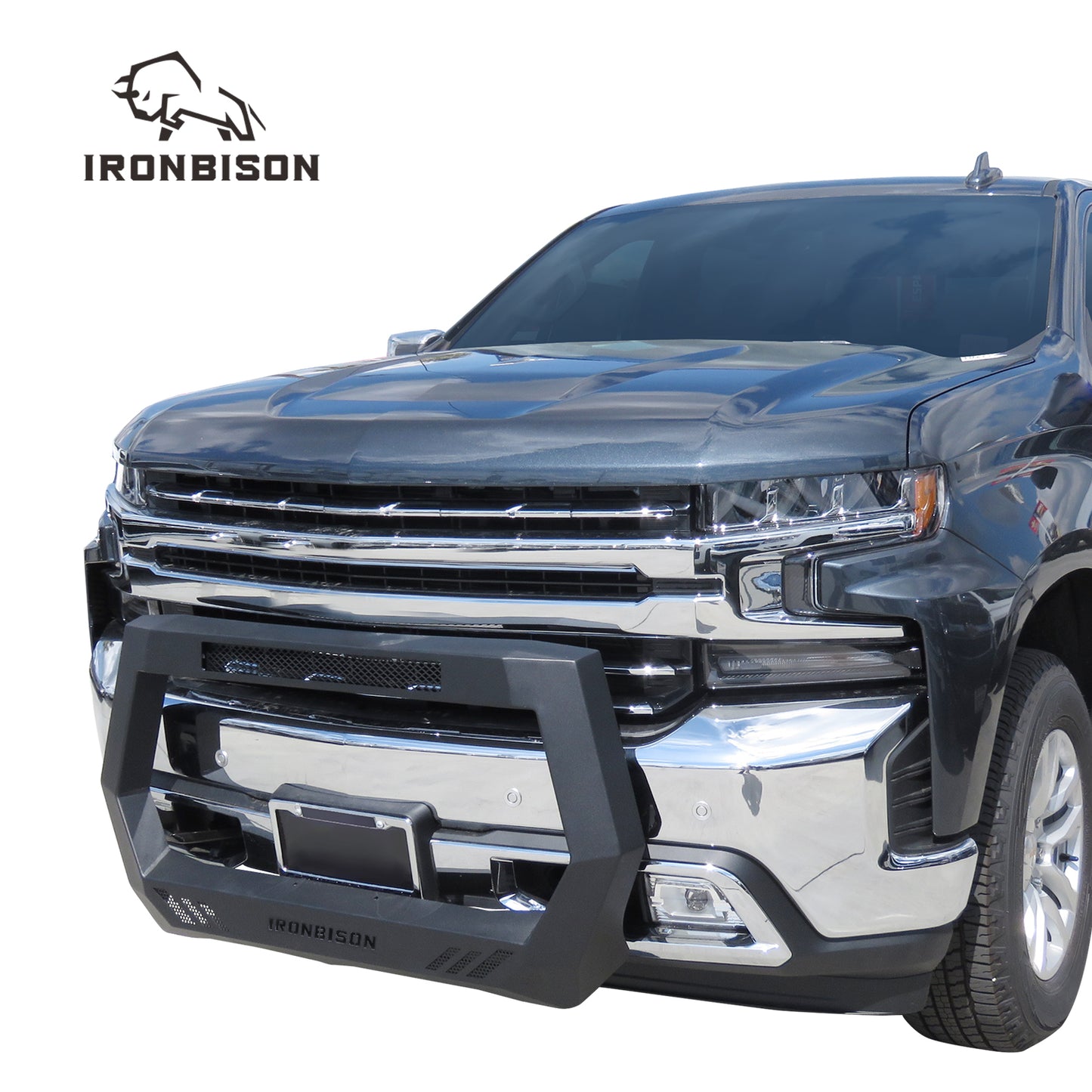 IRONBISON BARDE Bull Bar Compatible with 2019-2024 Chevy Silverado 1500 Pickup Truck (Excl. 2019 Silverado 1500 LD / Trims with Super Cruise System) Fine Textured Black Front Bumper Brush Grille Guard Compatible with 20” LED Light (IBCJC01)