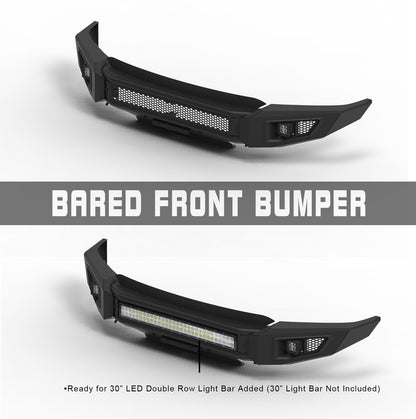 IRONBISON BARDE Front Bumper Compatible with 2021-23 Ford F150 Truck Pickup Fine Textured Black Off Road Replacement Bull Bar Rock Armor with 2 LED Fog Light Splash Guard Can Add 30” LED Light Bar