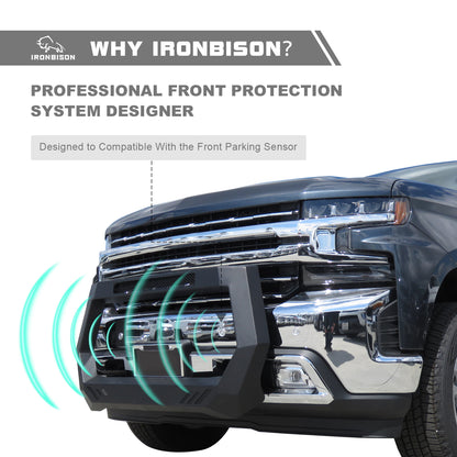 IRONBISON BARDE Bull Bar Compatible with 2019-2024 Chevy Silverado 1500 Pickup Truck (Excl. 2019 Silverado 1500 LD / Trims with Super Cruise System) Fine Textured Black Front Bumper Brush Grille Guard Compatible with 20” LED Light (IBCJC01)