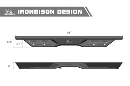 IRONBISON Defender Steps Running Boards Fit 2019-2024 Chevy Silverado/GMC Sierra 1500 | 2020-2023 Chevy Silverado/GMC Sierra 2500/3500 HD Double Cab Pick Up Fine Texture Black Side Steps Nerf Bars Rock Slider Armor (IBDS-C005)