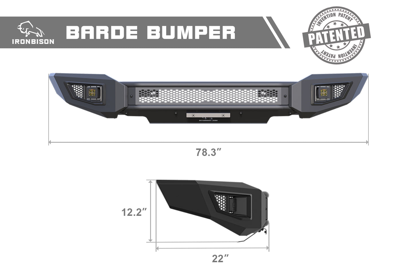 IRONBISON Barde Front Bumper Compatible with 2018-2020 Ford F150 (Excluded Raptor Models and 2020 Diesel Models) Truck Pickup Textured Black Off Road Rock Armor with LED Fog Light / Splash Guard (IBBFF001)