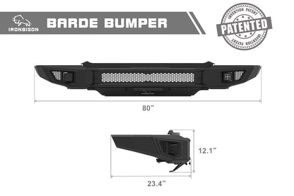 IRONBISON BARDE Front Bumper Compatible with 19-24 Dodge RAM 1500 (Excl. Rebel, TRX Trim, Diesel models) Pickup Fine Textured Off Road Replacement Bull Bar Rock Armor with 2 LED Fog Light Splash Guard