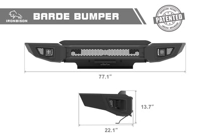 IRONBISON BARDE Front Bumper Compatible with 2021-23 Ford F150 Truck Pickup Fine Textured Black Off Road Replacement Bull Bar Rock Armor with 2 LED Fog Light Splash Guard Can Add 30” LED Light Bar