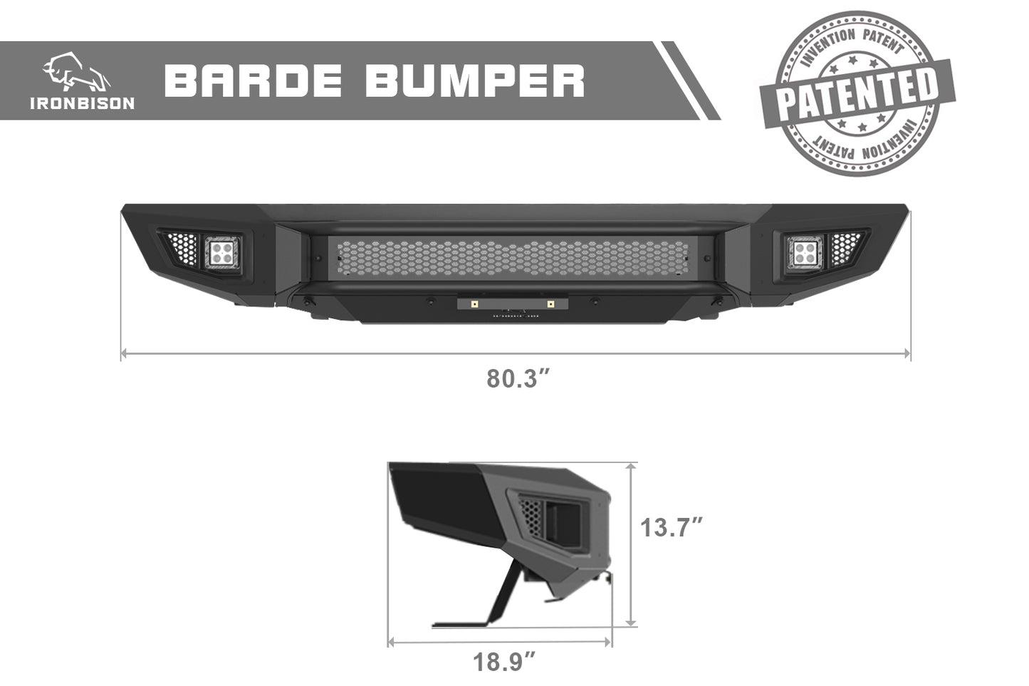 IRONBISON BARDE Front Bumper Compatible with 14-21 Toyota Tundra (Excl. the radar blind spot monitoring systems) Truck Pickup Heavy Textured Black Off Road Replacement Bull Bar Rock Armor with 2 LED Fog Light Splash Guard Can Add 30” LED Light Bar