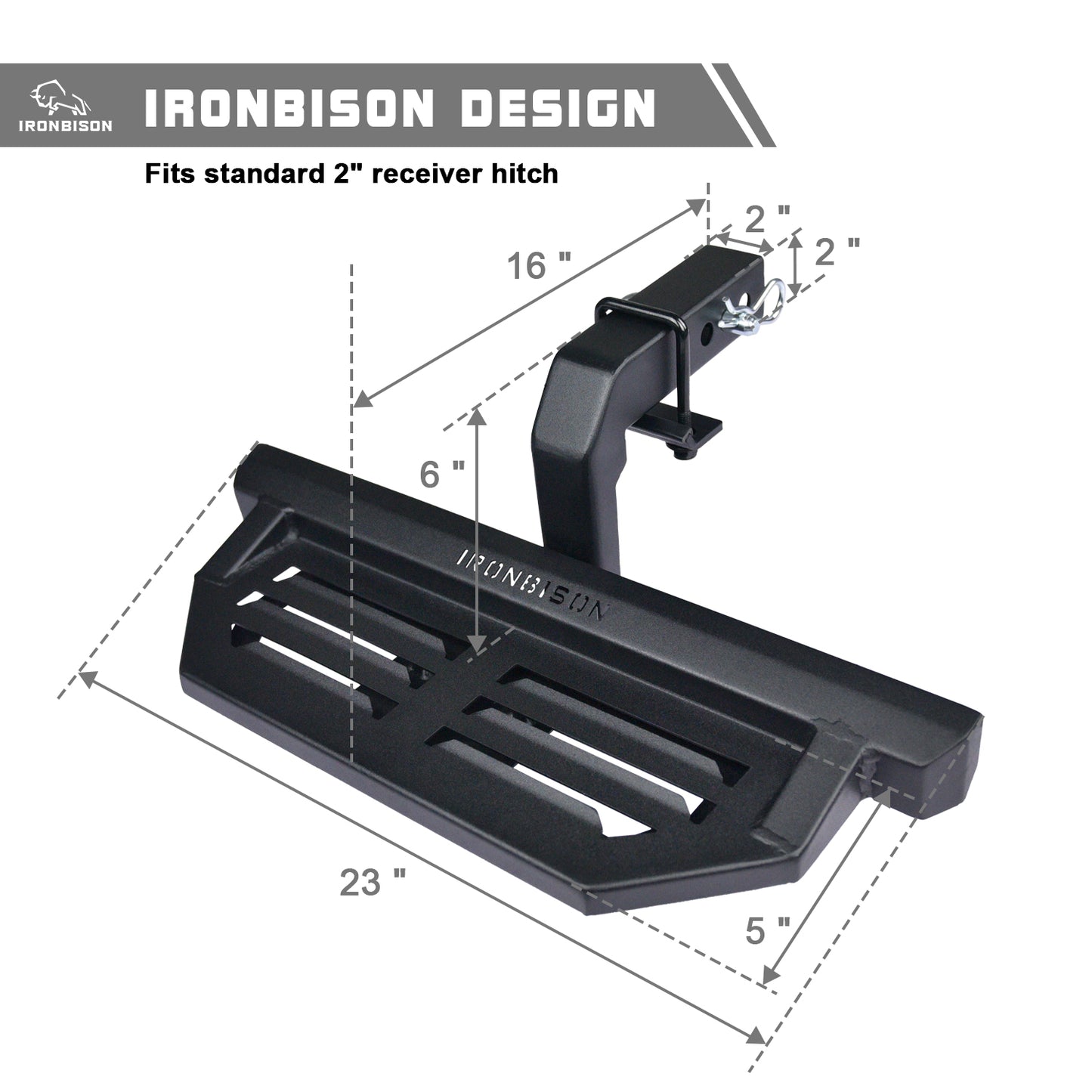 IRONBISON Hitch Step Universal Fit 2" Hitch Receivers with 5" Drop Step Heavy Duty Steel Truck Rear Bumper Hitch Step Fine Texture Black