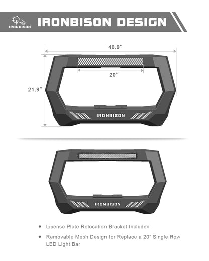 IRONBISON BARDE Bull Bar Compatible with 2005-2023 Toyota Tacoma Pickup Truck Fine Textured Black Front Bumper Brush Grille Guard Compatible with 20” LED Light Bar (IBCJT04)