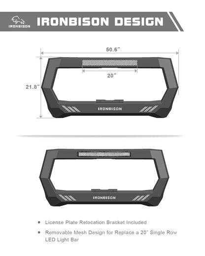 IRONBISON BARDE Bull Bar Compatible with 2019-2024 Dodge RAM 1500 Pickup Truck (Excl. Rebel & TRX trims, 19-24 Ram 1500 Classic,2020-2022 Ram 1500 Diesel models) Fine Textured Black Front Bumper Brush Grille Guard (IBCJD02)