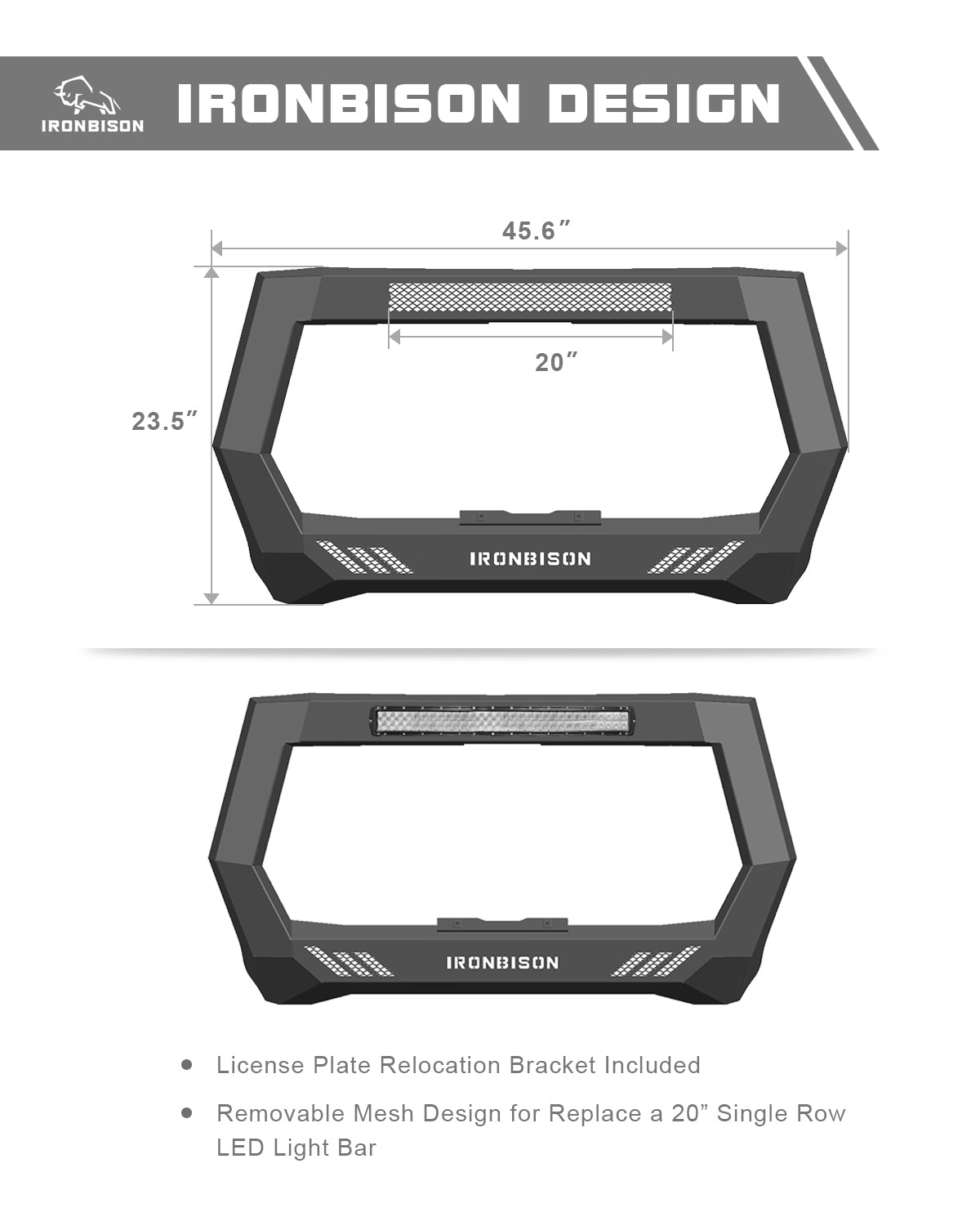 IRONBISON BARDE Bull Bar Compatible with 2019-2025 Chevy Silverado 1500 Pickup Truck (Excl. 2019 Silverado 1500 LD / Trims with Super Cruise System) Fine Textured Black Front Bumper Brush Grille Guard Compatible with 20” LED Light (IBCJC01)