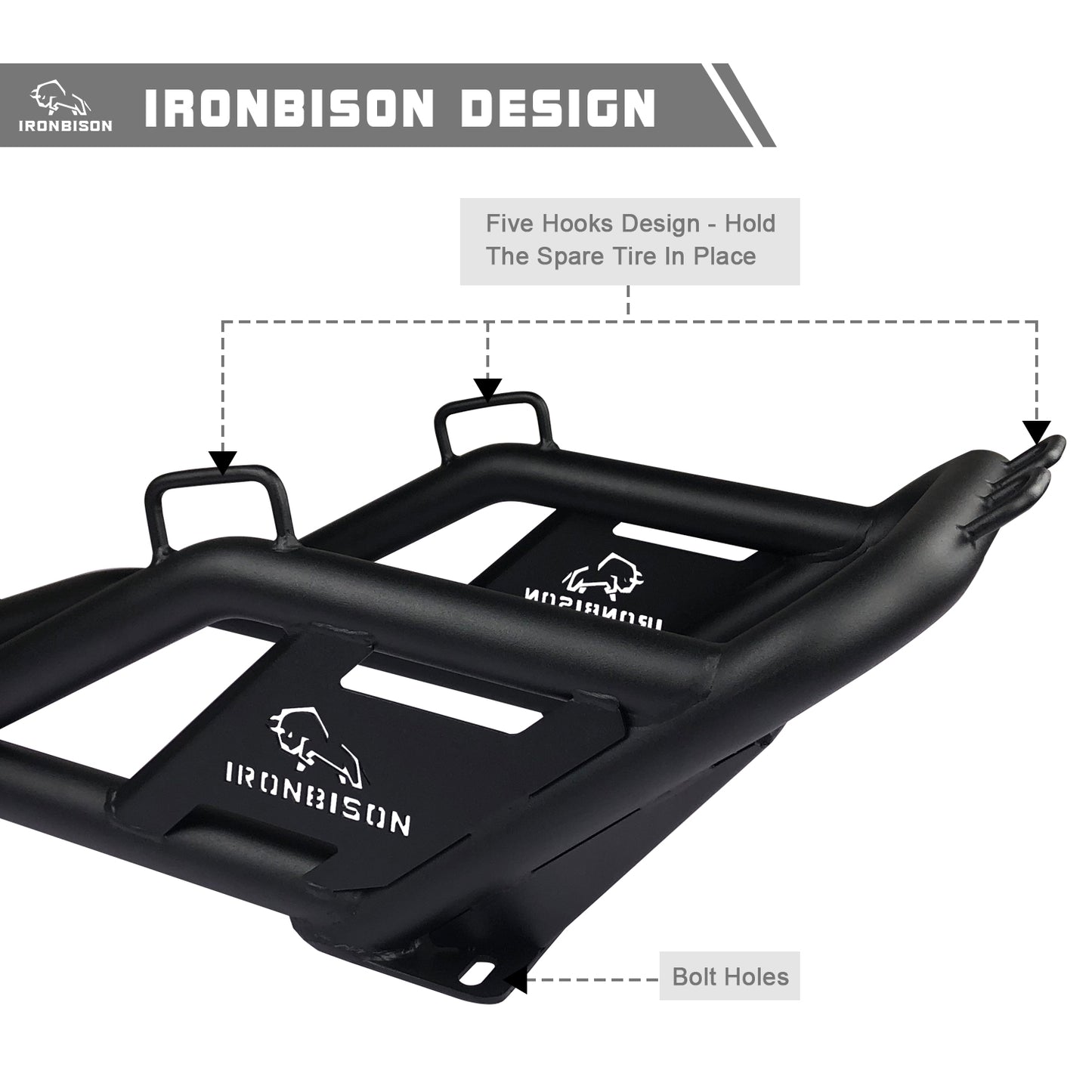 IRONBISON Universal Spare Tire Carriers, Heavy Duty Pickup Truck Spare Tire Mount Allows Use of 40inch Spare Tire Fine Textured Black